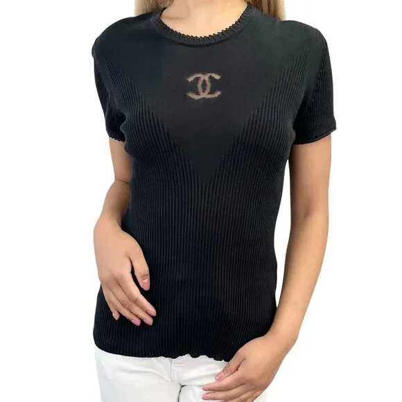 CHANEL | Tops | Chanel Vintage P37824 Cc Mark Logo Seethrough  